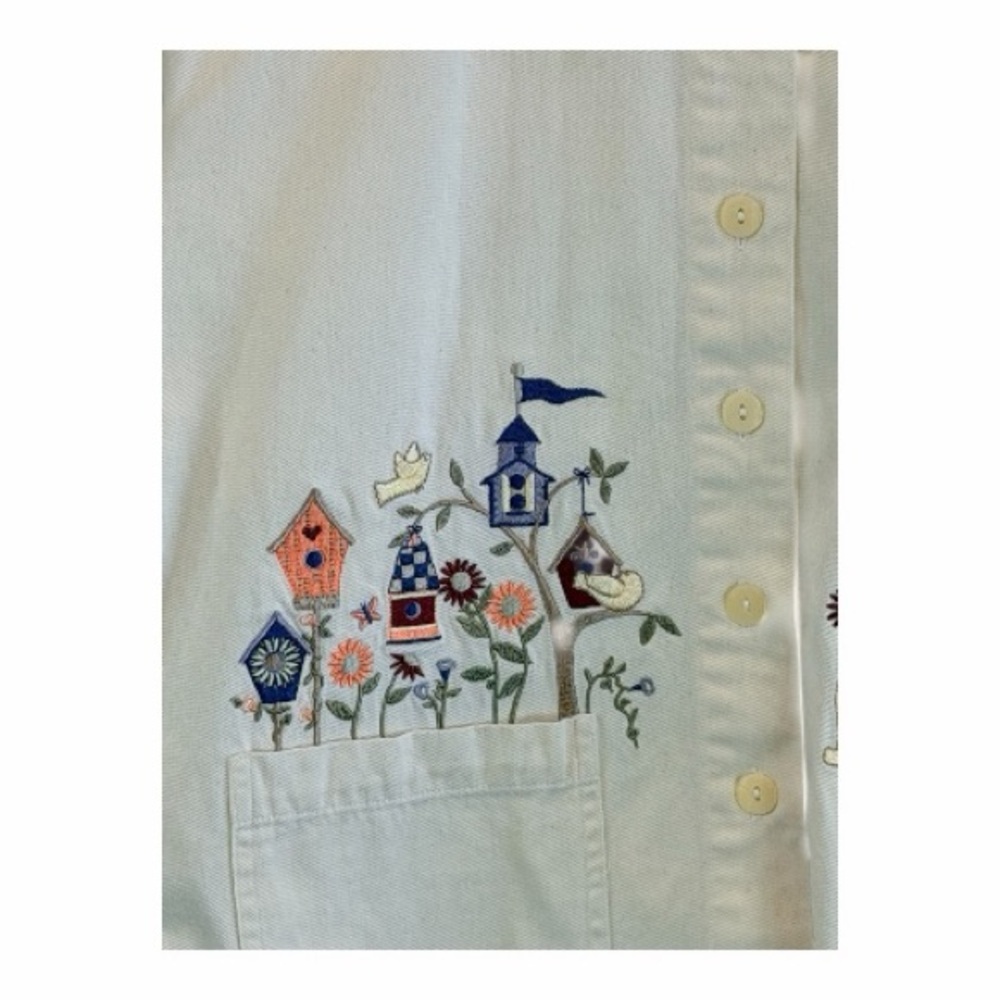 Christopher & Banks Embroidered Birdhouse Jacket Cream Cottagecore Button up XL - Picture 6 of 11
